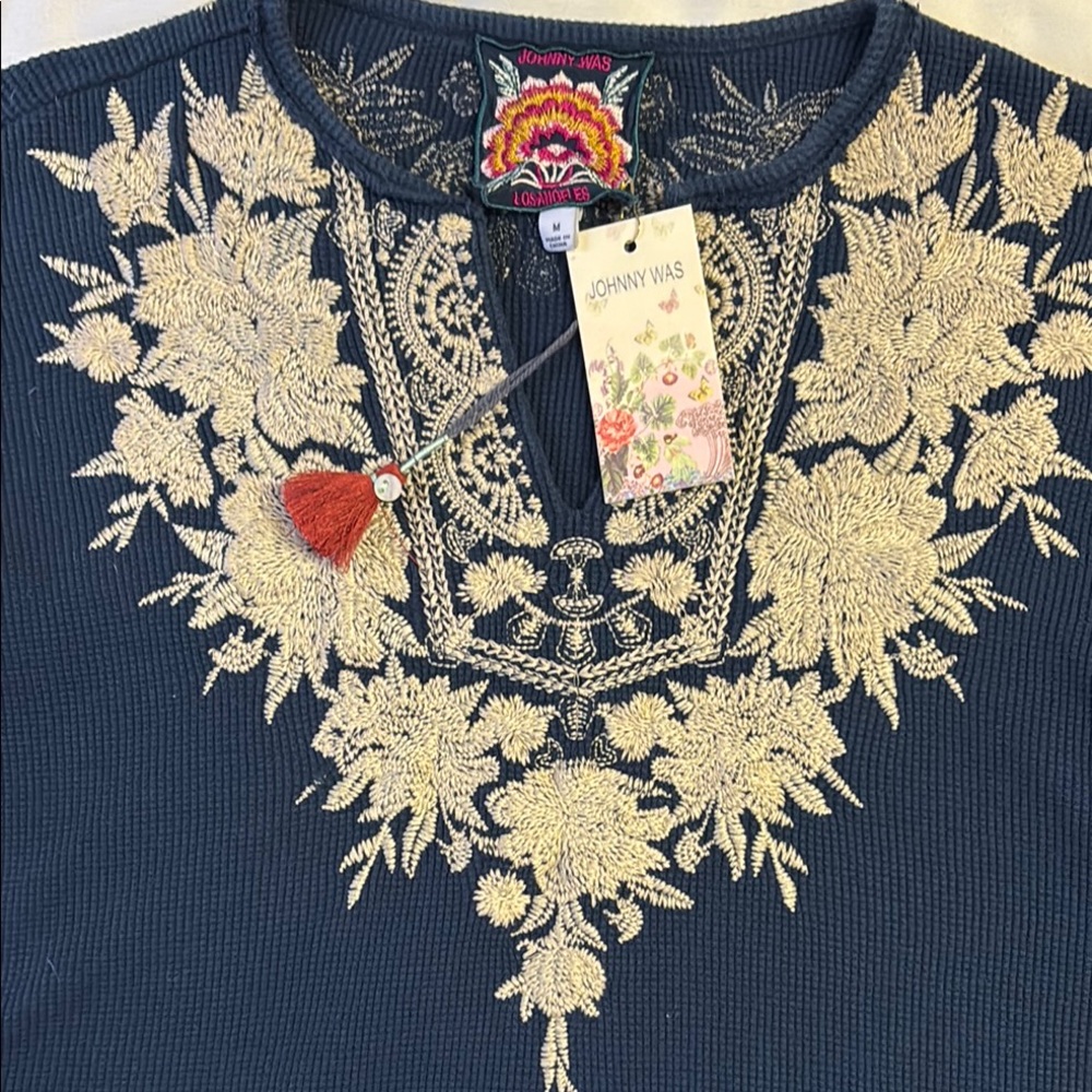 Johnny Was Navy Embroidered Women's Top